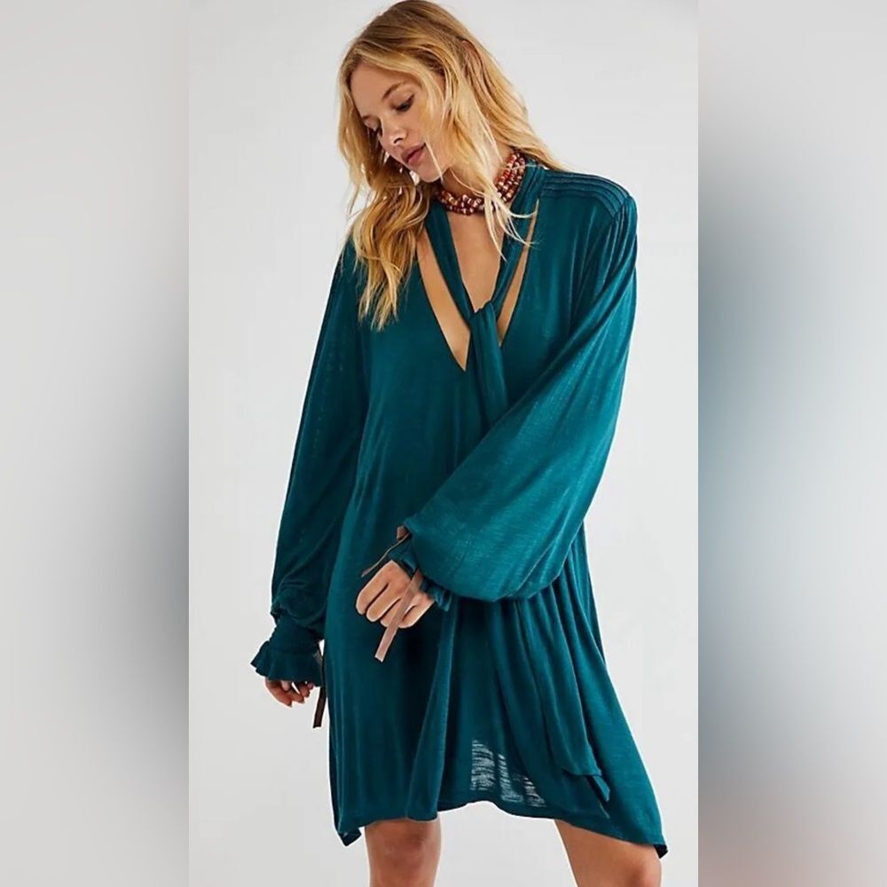 Free People Bridgette Tunic Mini Dress in Teal Size XS GUC